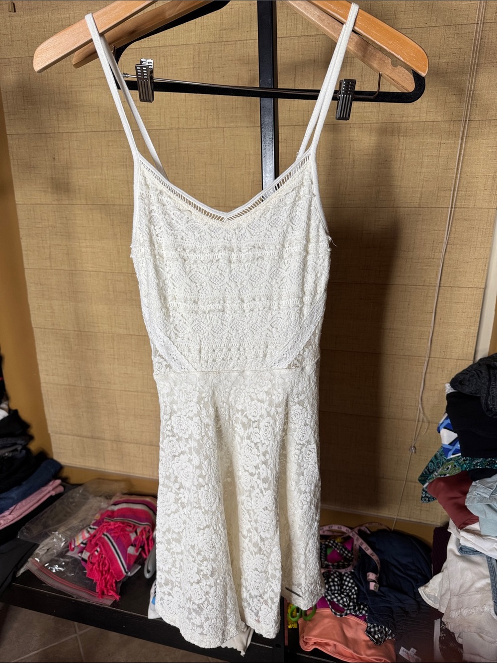 Vintage Abercrombie & Fitch White Lace Fit & Flare Mini Dress XS Y2K - Picture 2 of 10